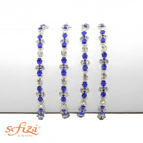 Strass Passamaneria Pietre Azzurre Castonate Argento