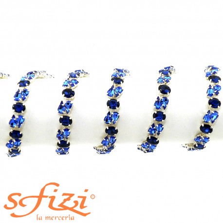 Strass Passamanerie Pietre blu Castonate Argento